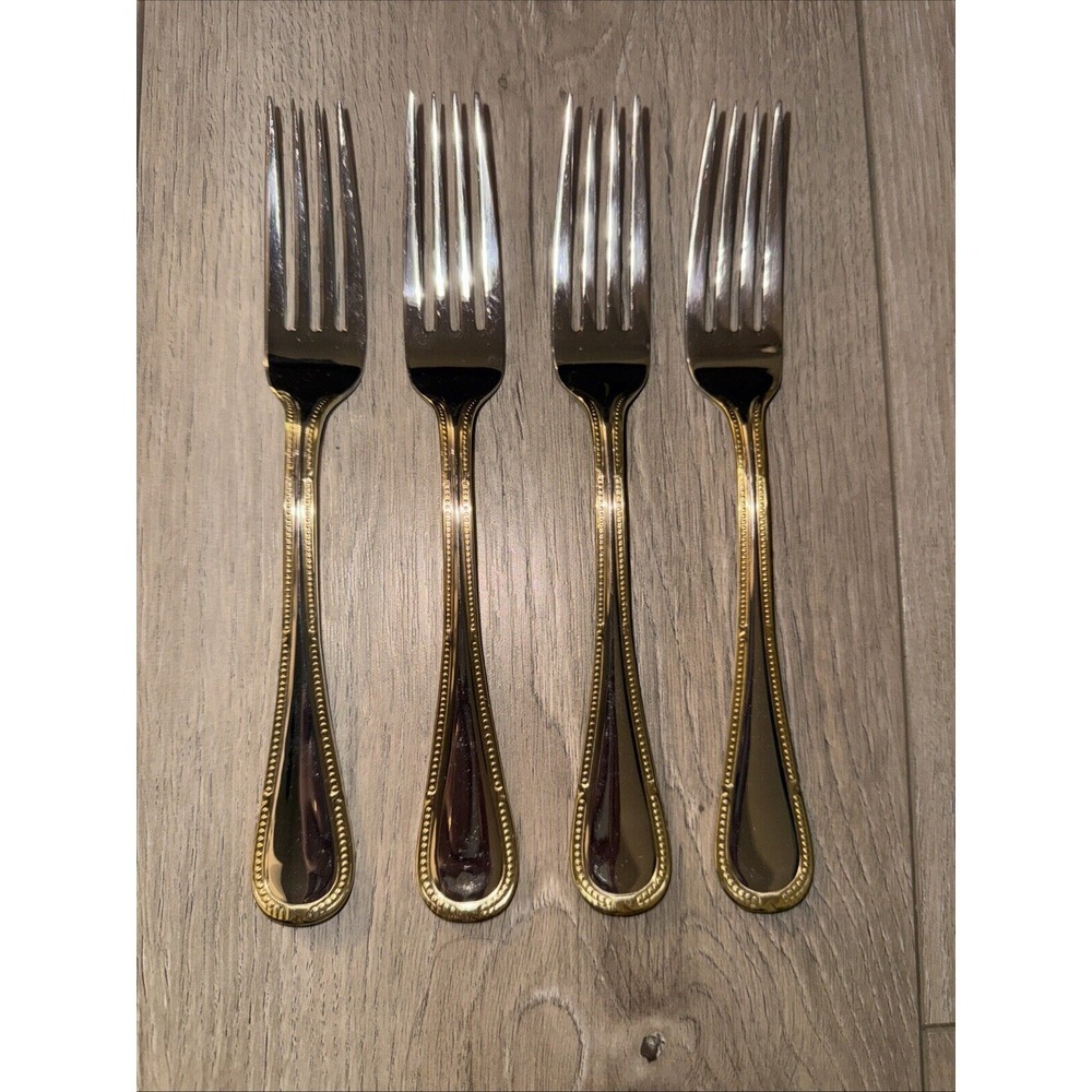 4 Dinner‎ Forks Yamazaki Allegra GLOSSY Stainless Gold Accents